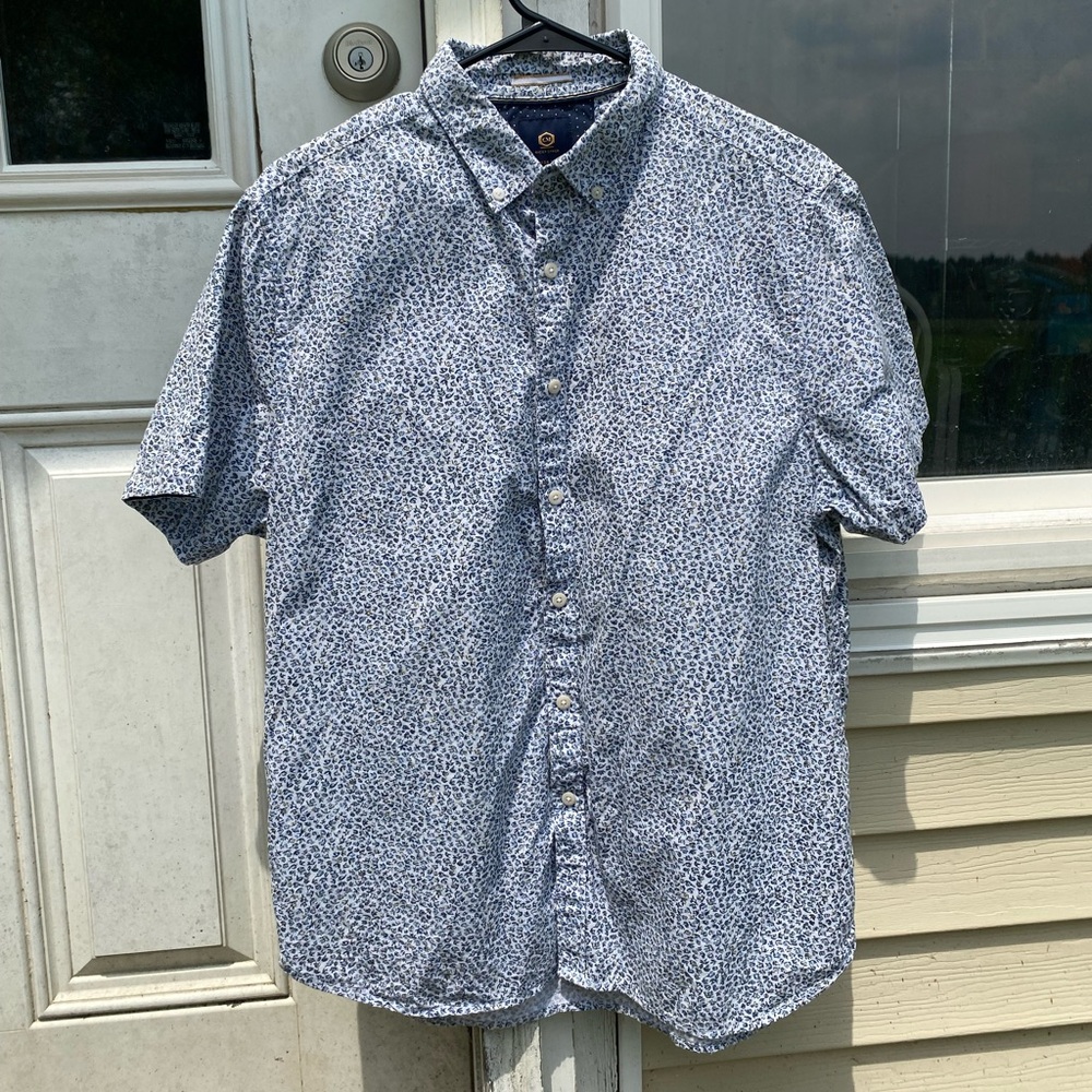 Men's Blue Short Sleeve Patterned Shirt